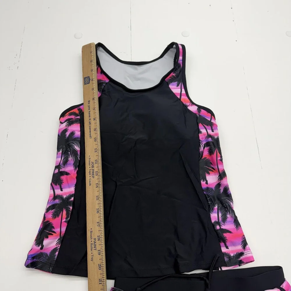 Pink Palm Ombre Tankini Swimsuit Set Womens S Swim Shorts 2 Piece Lined Stretch